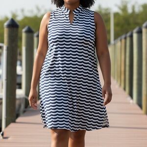 Sailor Sailor NEW Seaport Shift #145-77S Navy and White Wave nylon/spandex XL